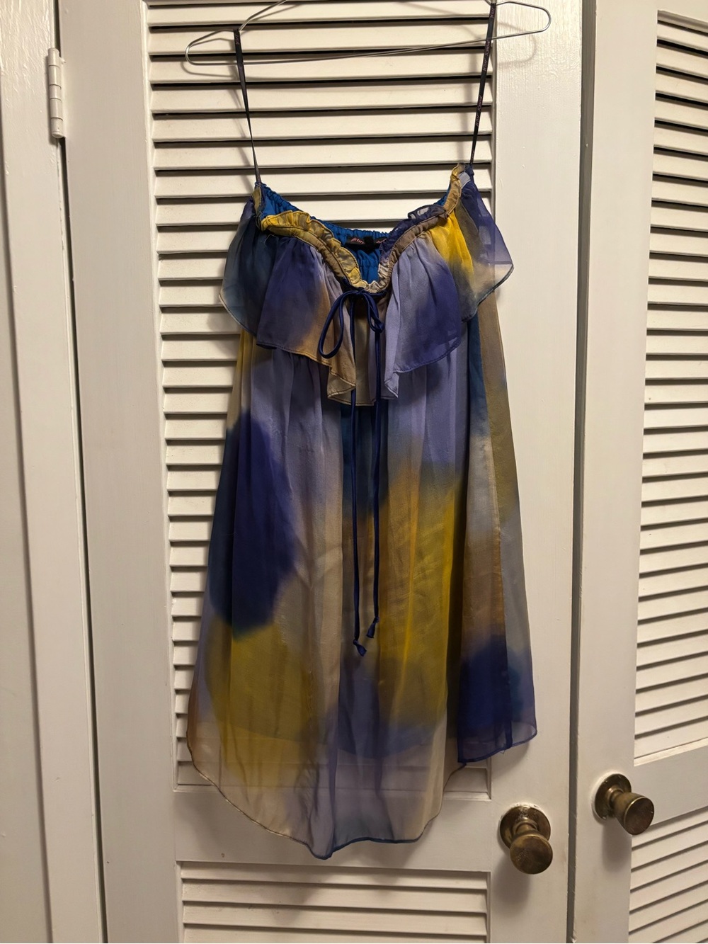 Betsey Johnson Strapless Chiffon Dress in Blue and Yellow
